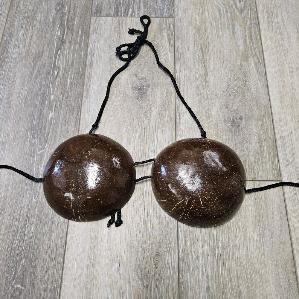 Real Coconut Shell Bra Bikini Top Costume Luau Brown Adjustable Women's Onesize